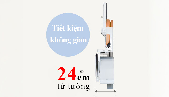 Chiều rộng của thang máy ghế ngồi là 24cm tính từ tường.